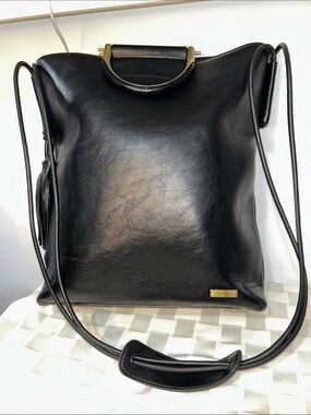 Bay Sky Classic Black Faux Leather Tote with Tassels